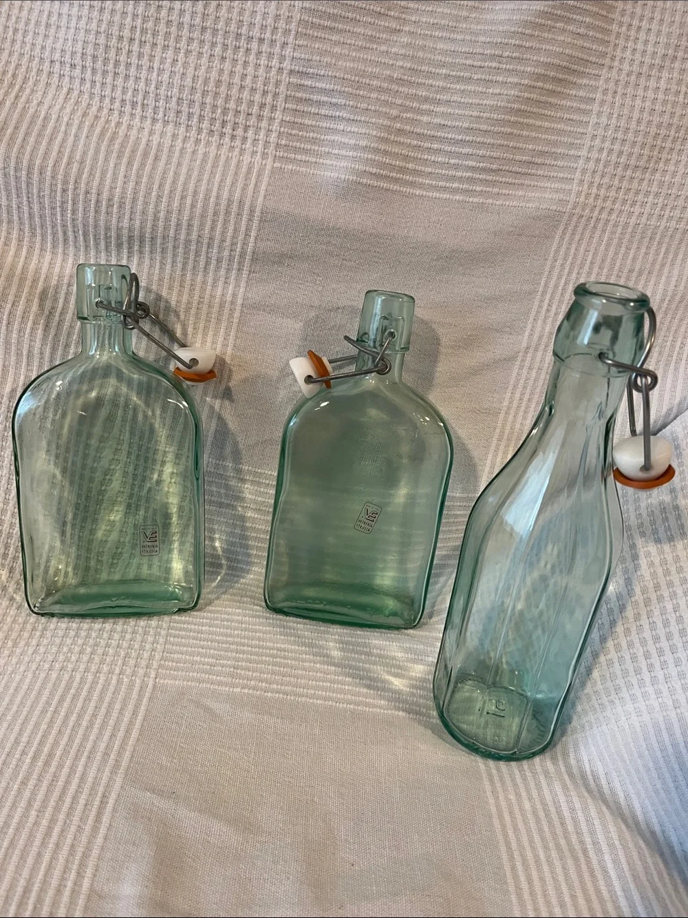Italian Made Set of 3 Aqua Glass Flip-Top Bottles